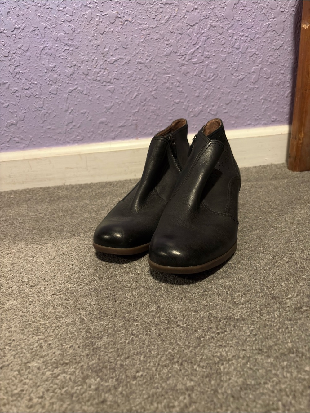 Dansko Black Leather Slip-On Ankle Booties
